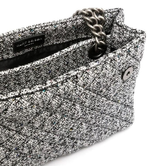 Kurt Geiger Brixton Lock Dual Strap Gray Glitter Tweed Shoulder Bag authentic - Picture 4 of 11